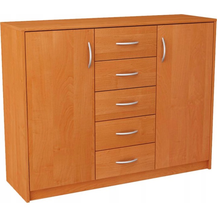 Comoda, Meble Bestseller, 2D5Solcha, 85x110x35 cm, Cu 2 Usi, 5 Sertare, 2 Rafturi, Mat, PAL, Maro