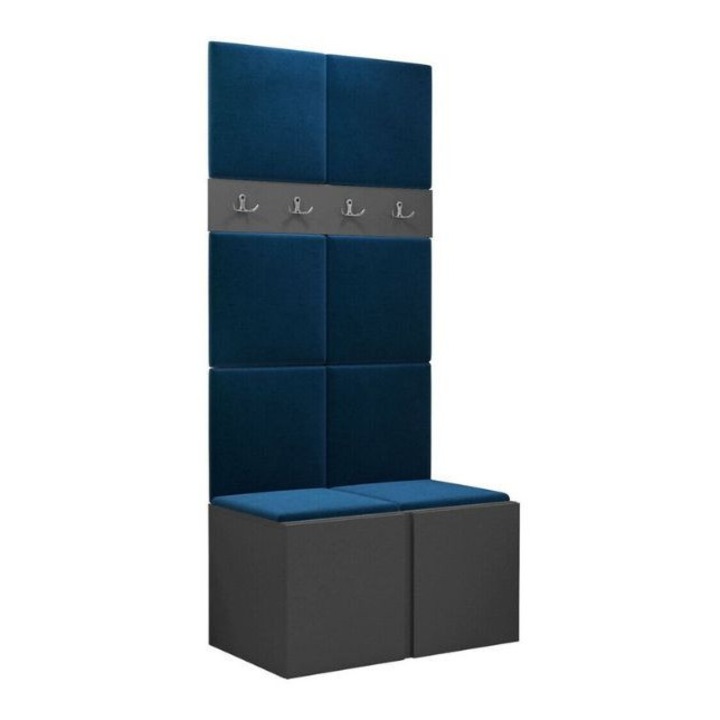 Cuier Hol Luca 10, Grafit cu tapiterie Albastru, 188 x 45.6 x 84 cm