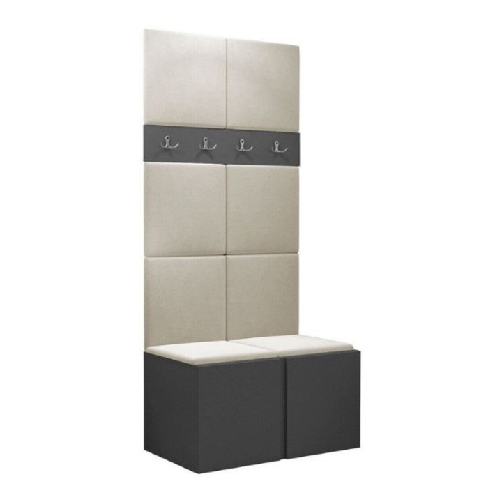 Cuier Hol Luca 10, Grafit cu tapiterie Crem, 188 x 45.6 x 84 cm