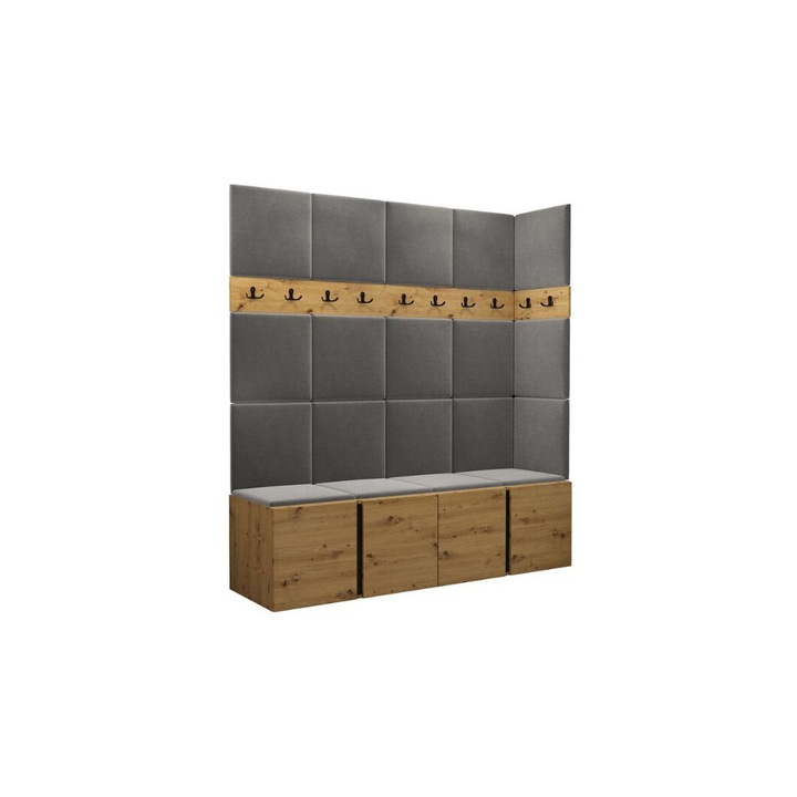 Cuier Hol Luca 12, Artisan cu tapiterie Gri deschis, 188 x 45.6 x 168 cm