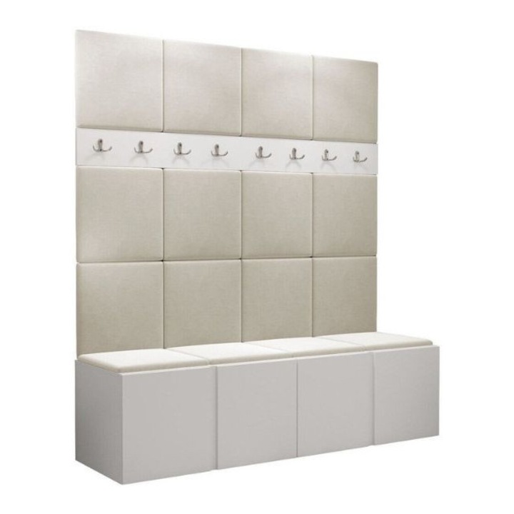 Cuier Hol Luca 13, Alb cu tapiterie Crem, 188 x 45.6 x 168 cm