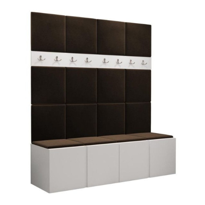 Cuier Hol Luca 13, Alb cu tapiterie Maro, 188 x 45.6 x 168 cm