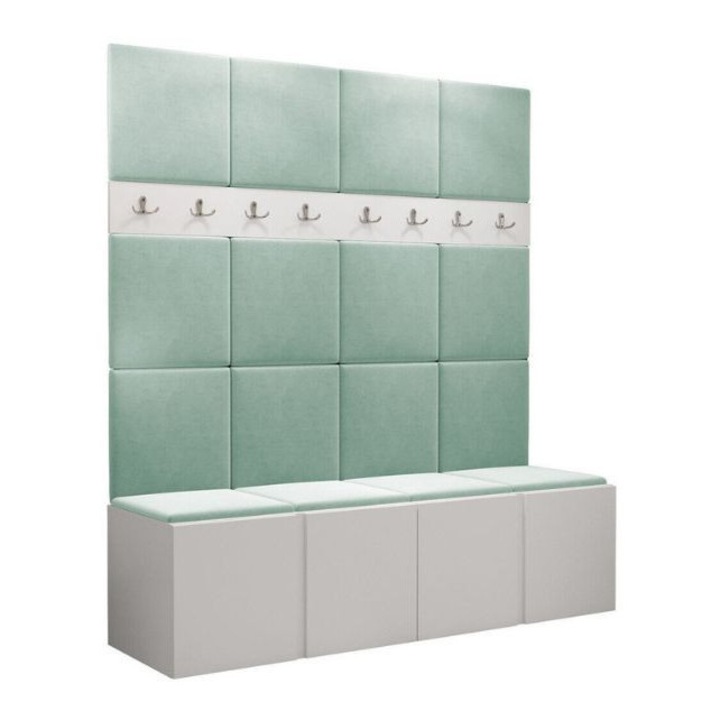 Cuier Hol Luca 13, Alb cu tapiterie Verde menta, 188 x 45.6 x 168 cm