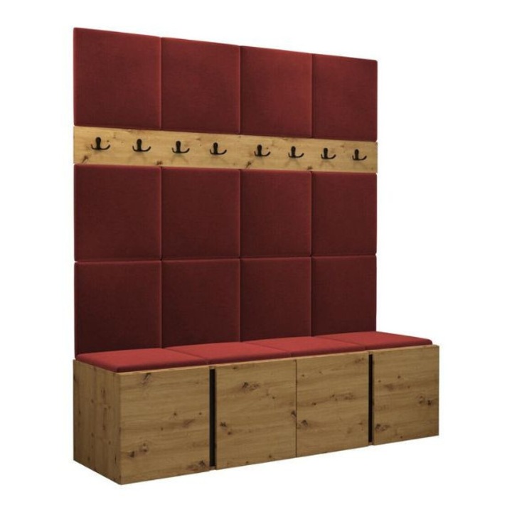 Cuier Hol Luca 13, Artisan cu tapiterie Rosu, 188 x 45.6 x 168 cm