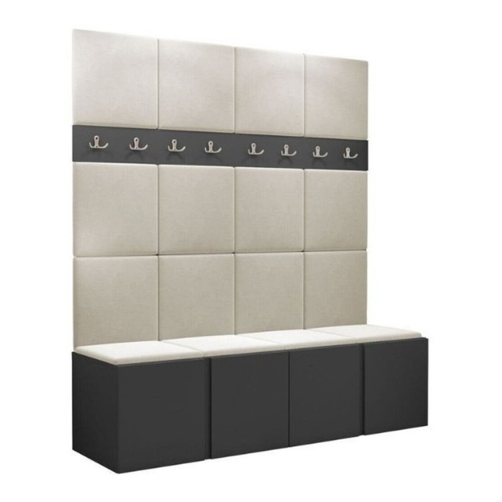 Cuier Hol Luca 13, Grafit cu tapiterie Crem, 188 x 45.6 x 168 cm