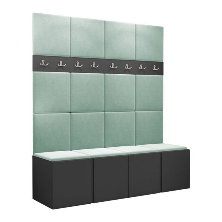 Cuier Hol Luca 13, Grafit cu tapiterie Verde menta, 188 x 45.6 x 168 cm