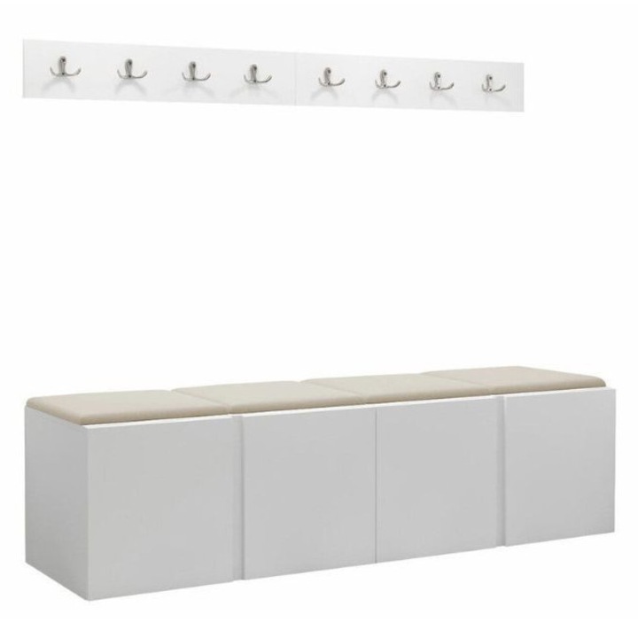 Cuier Hol Luca 14, Alb cu tapiterie Crem, 46 x 168 cm