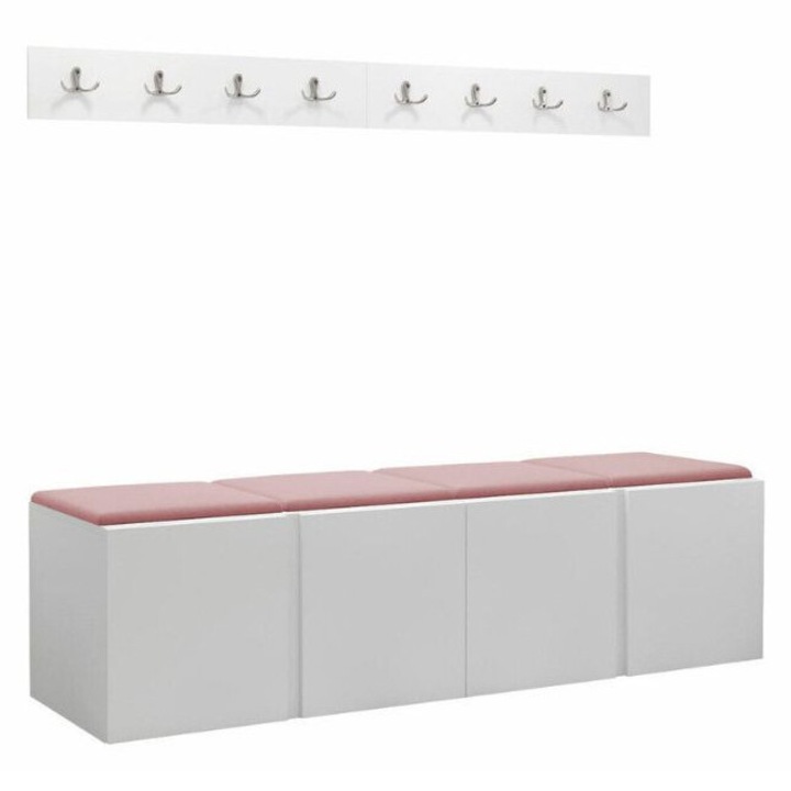 Cuier Hol Luca 14, Alb cu tapiterie Roz, 46 x 168 cm