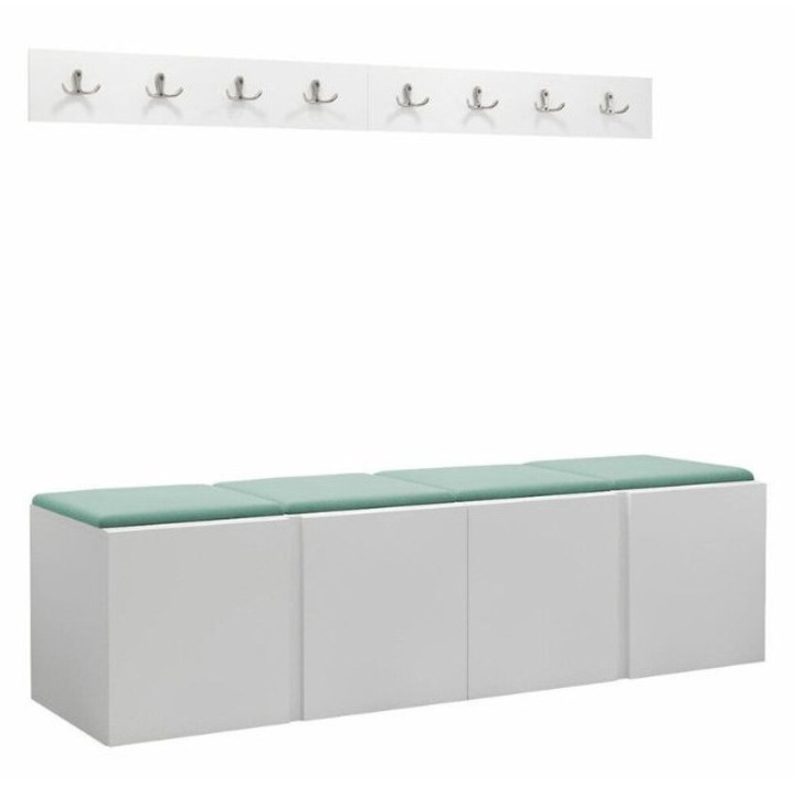 Cuier Hol Luca 14, Alb cu tapiterie Verde menta, 46 x 168 cm