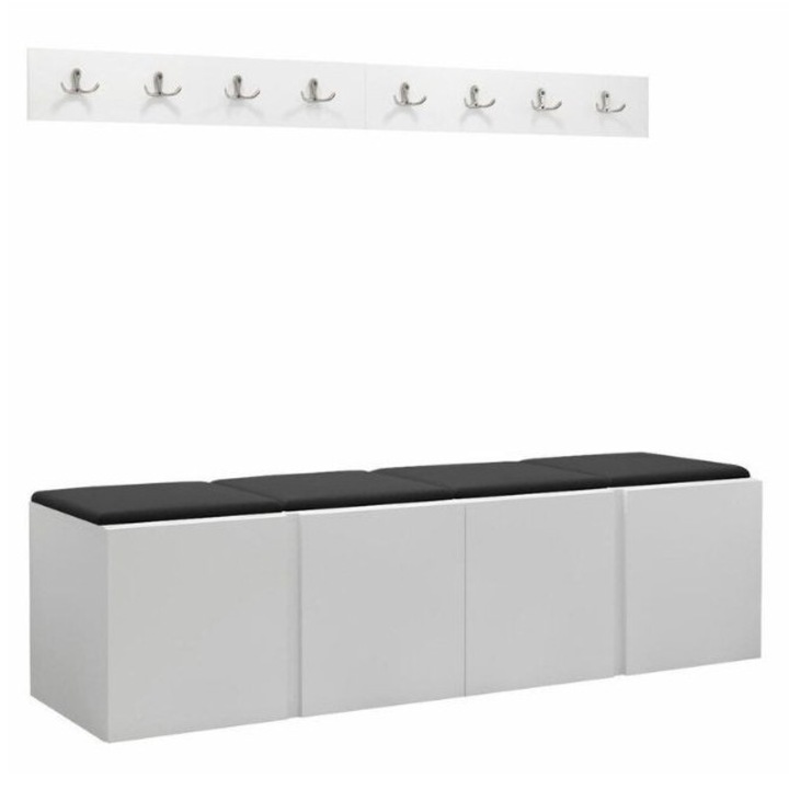 Cuier Hol Luca 14, Alb cu tapiterie Gri inchis, 46 x 168 cm