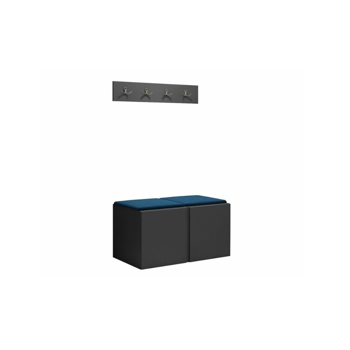 Cuier Hol Luca 15, Grafit cu tapiterie Albastru, 46 x 84 cm