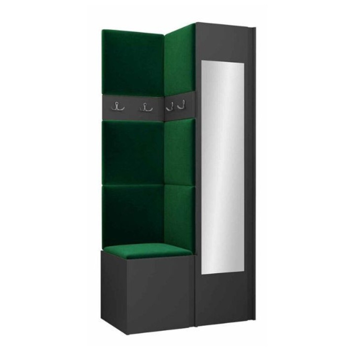 Cuier Hol Luca 7, Grafit cu tapiterie Verde, 188 x 44 x 82 cm