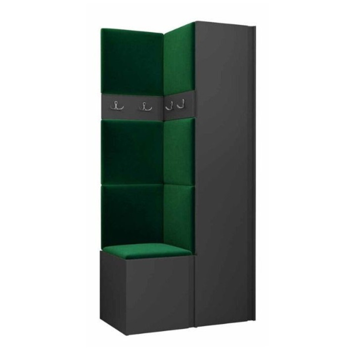 Cuier Hol Luca 8, Grafit cu tapiterie Verde, 188 x 44 x 82 cm