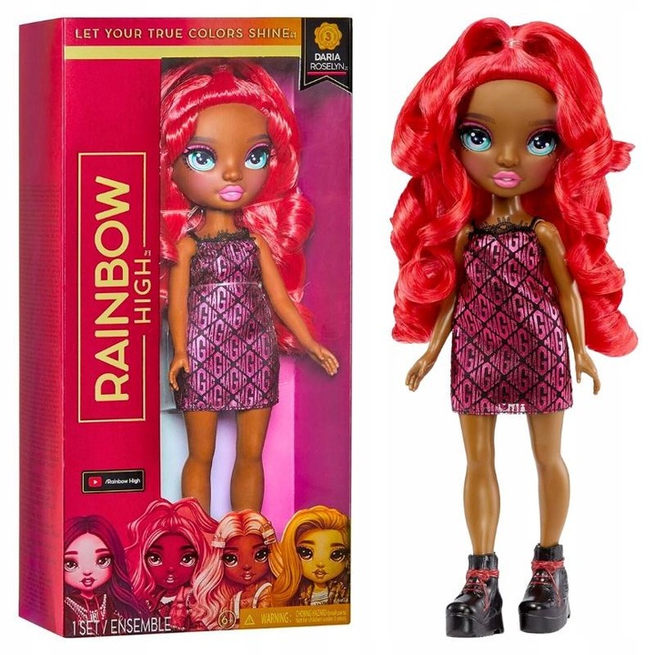 Papusa, Rainbow High, Daria Roselyn, Complet Articulata, Rochie, Pantofi, 28 cm, Rosu, Negru