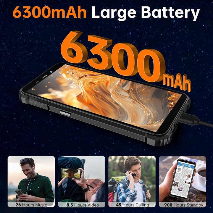 OUKITEL WP32 Pro kártyafüggetlen mobiltelefon, 12 GB + 128 GB / 1 TB bővíthető, 20 MP-es kamera, Android 14 okostelefon, 6.0" HD, 6300 mAh-s akkumulátor, Dual SIM 4G mobiltelefon, IP68, GPS, OTG, NFC, Wi-Fi, zöld