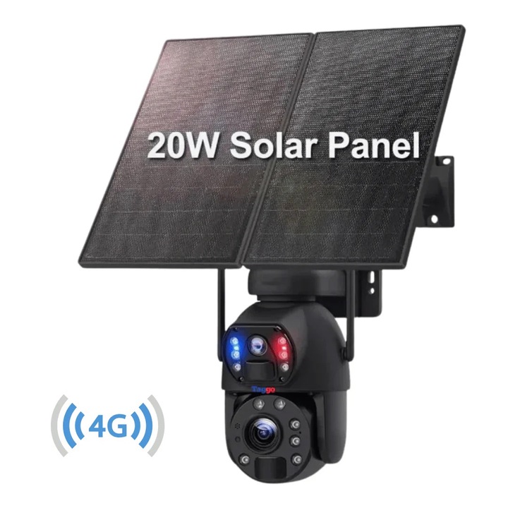 Камера за външно наблюдение 4G K Ultra HD 50X ZOOM, двойна камера, слънчево зареждане, въртене от приложение, IP 66 водоустойчивост