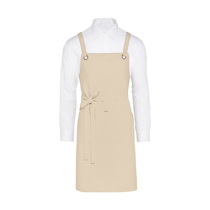 Sort bucatar Twill, RONIC X, bumbac 100%, panza fina, buzunar frontal cu 2 compatimente, 85 x 75 cm, unisex, bej