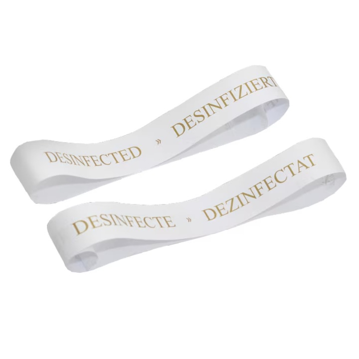 Fasii sterile de hartie, pentru toaleta, 500 buc/ambalaj, alb cu text albastru, 70x3,5cm