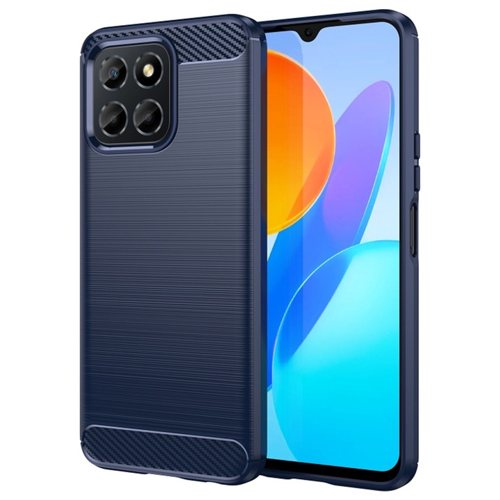 Carbon Resistance tok kompatibilis Honor X6 / X8 5G / 70 Lite, Optim Solution, szilikon TPU jobb védelem, szálas kialakítás, ütésálló optimalizálás, hosszú távú tok, kék