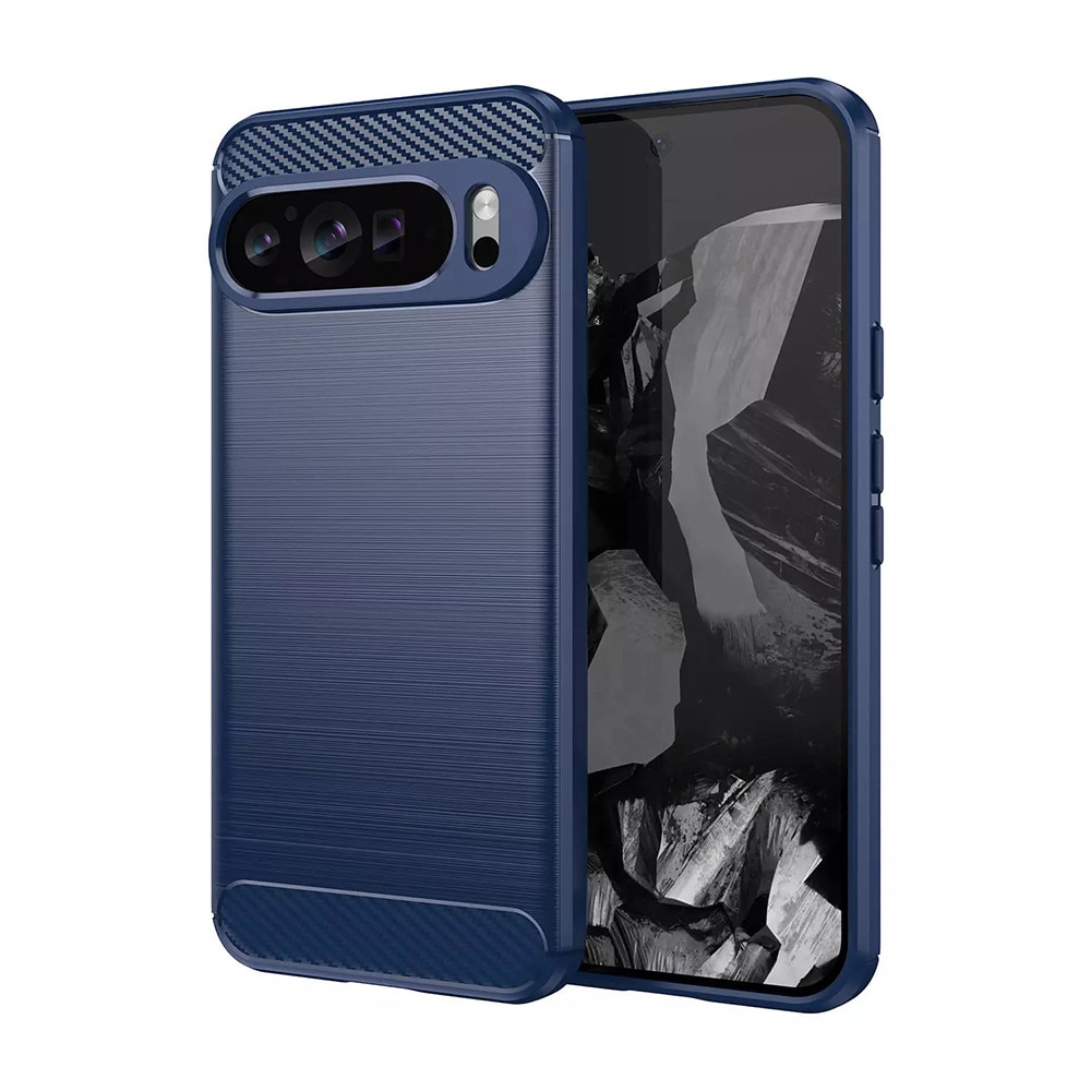 Husa Carbon Resistance pentru Google Pixel 9 Pro / 9, OPTIM SOLUTION, Optimizare Anti-Soc, Long Term Case, Albastru