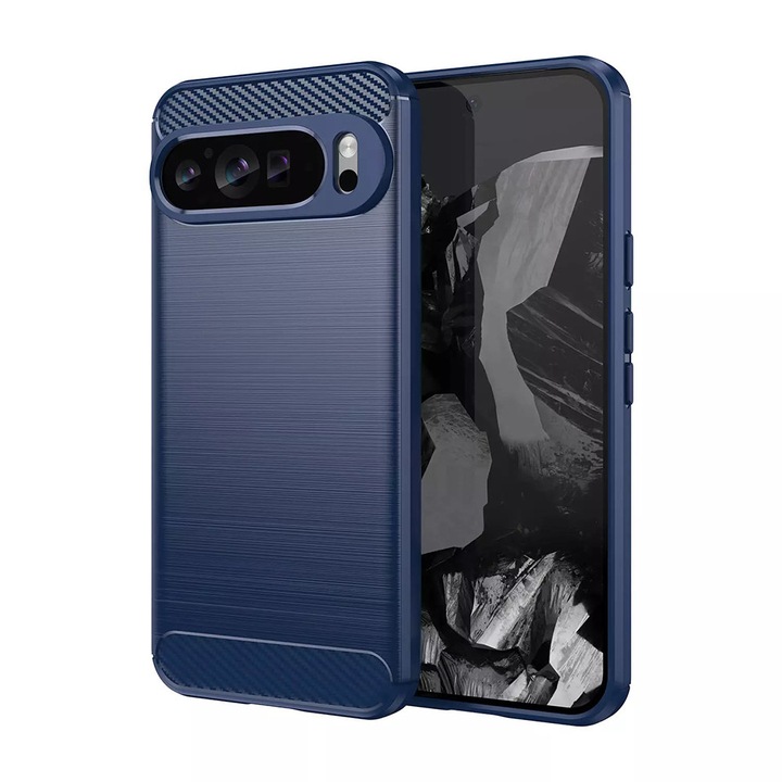 Husa Carbon Resistance pentru Google Pixel 9 Pro XL, OPTIM SOLUTION, Optimizare Anti-Soc, Long Term Case, Albastru