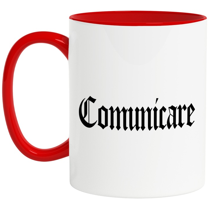 Cana Comunicare, Mesaj Motivational, Cuvant, Text Inspirational, Self Care, 330ml, Ceramic cu Maner Rosu