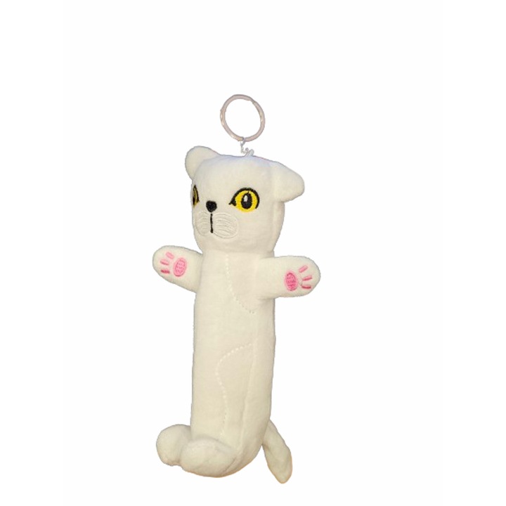 Играчка Коте, Тип ключодържател, Плюшен, Бял, 20 см