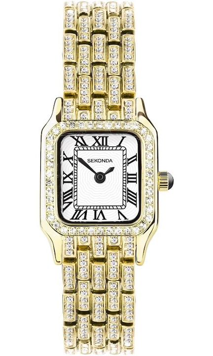 Ceas Sekonda Monica 40661, Elegant, Cristale, Aur, 3 ATM