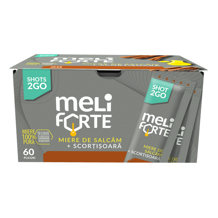 Miere de salcam pura cu scortisoara, Meliforte, 60 plicuri x 10g