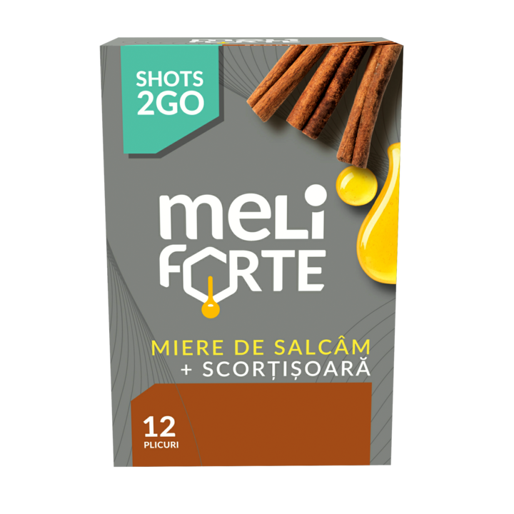 Miere de salcam pura cu scortisoara, Meliforte, 12 plicuri x 10g