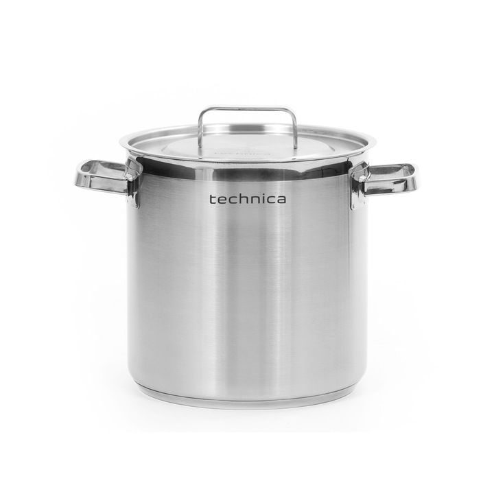 Oala inalta cu capac, inductie, TECHNICA, 24 cm,10,9 l, otel inoxidabil, fund triplu, manere antiaderente, rezistent la caldura, aragaz pe gaz, aragaz electric, inox