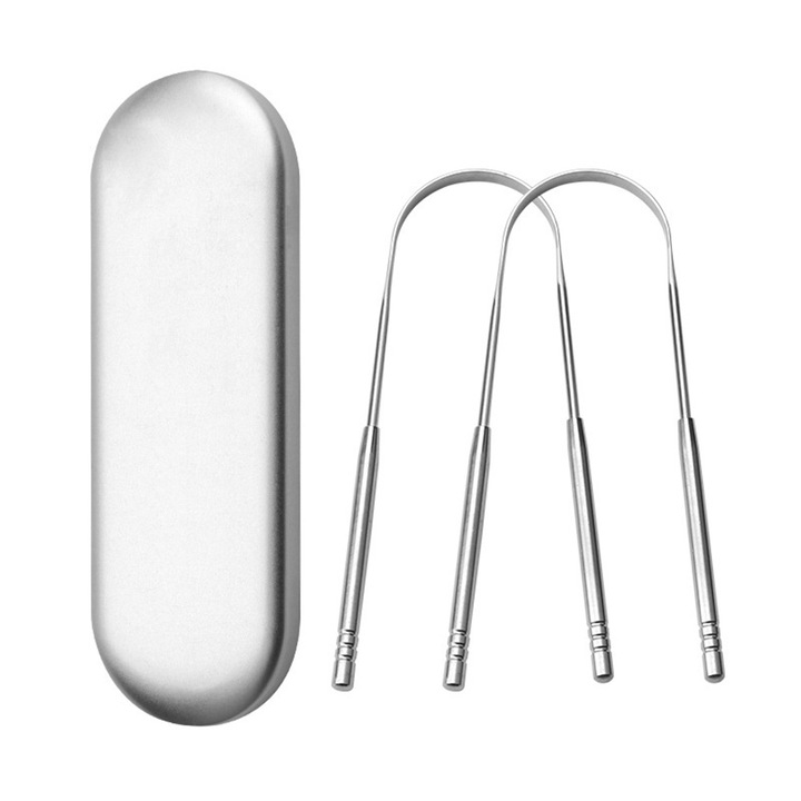 2 db AMRINUGL nyelvkaparó készlet, rozsdamentes acél, 13 x 5 cm, ezüst