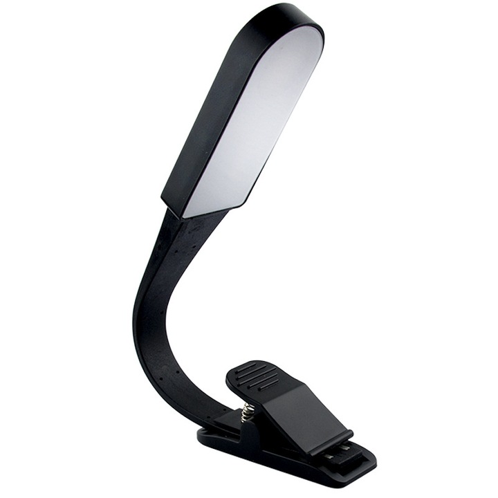 Lampa de citit cu clip, design flexibil, incarcare USB, dimensiuni compacte, pentru copii