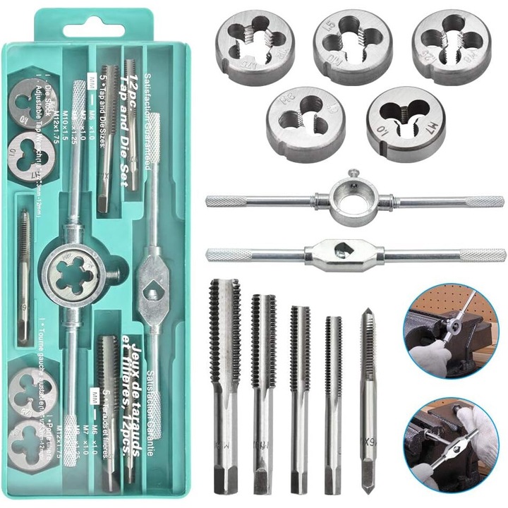 Set de unelte pentru filete, Enforose, 5 taietori si 5 matrite, otel carbon, durabil, rezistent