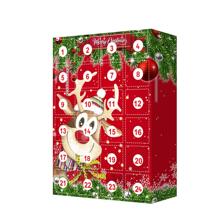 Calendar Advent Craciun Sunmostar, 24 Ornamente, Multicolor, 21x16x5cm