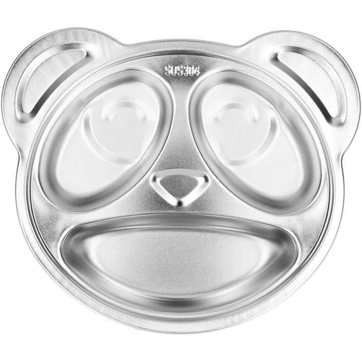 Rozsdamentes acél tányér, Jormftte, panda forma, 3 rekeszes, 19x23x4cm