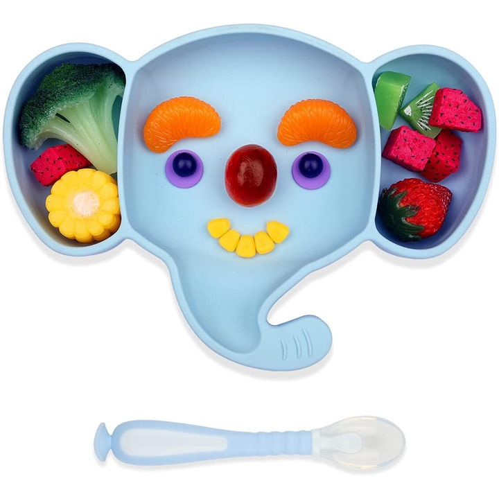 Gyerek tányér tapadókoronggal, Jormftte, szilikon, kék, 1 darab