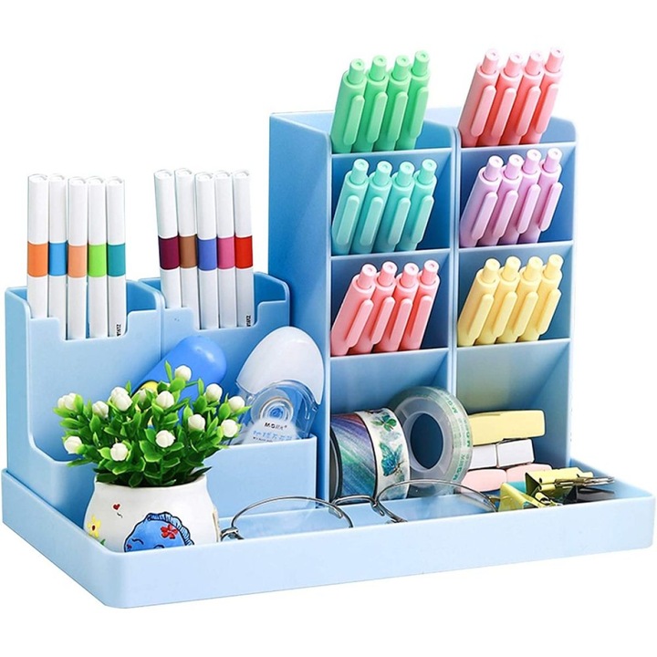 Suport articole birou hexagonal, Enforose, capacitate mare, plastic PP netoxic, rezistent la uzura, usor de curatat