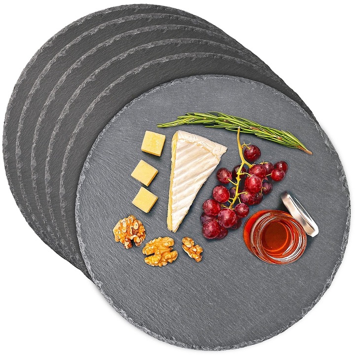 6 darabos palakő tányér készlet, Jormftte, kerek, fekete, 30 cm