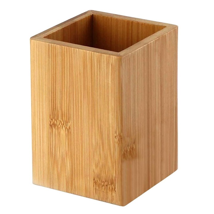 Поставка за моливи от бамбуково дърво, органайзер за бюро, 6x6x8см