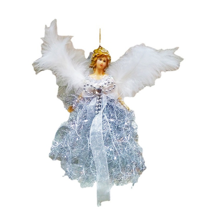 Figurina inger plusat de Craciun Sunmostar, argintiu, 19x12cm