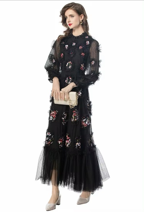 Maxi ruha, hosszu ujju, Fekete