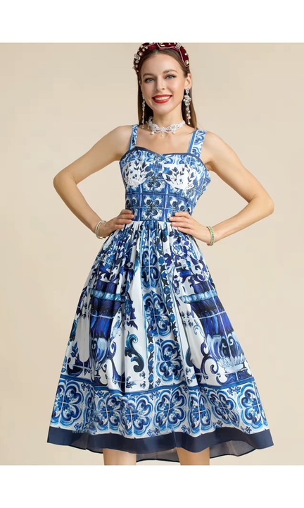 Pantos ruha, kek porcelan, Fehér/Kék