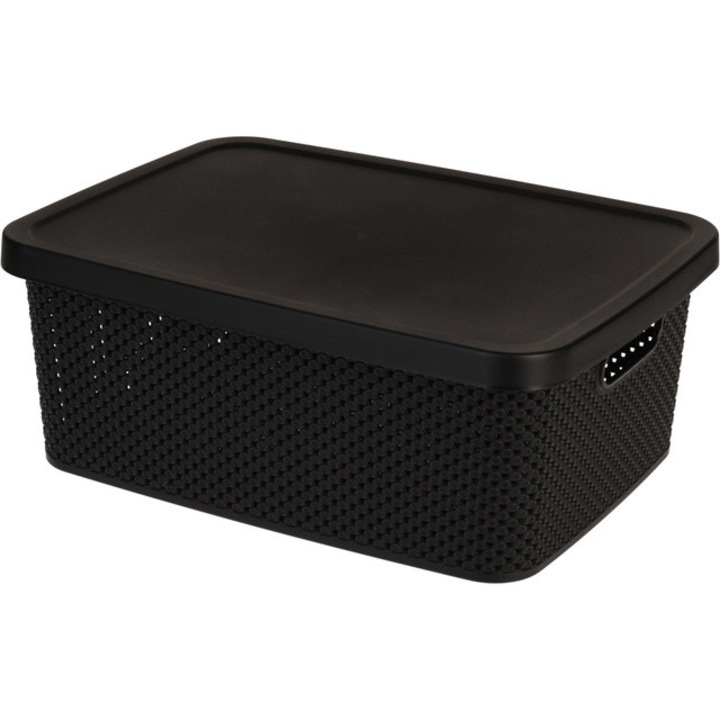 Recipient plastic cu capac inchis, 13 l - negru