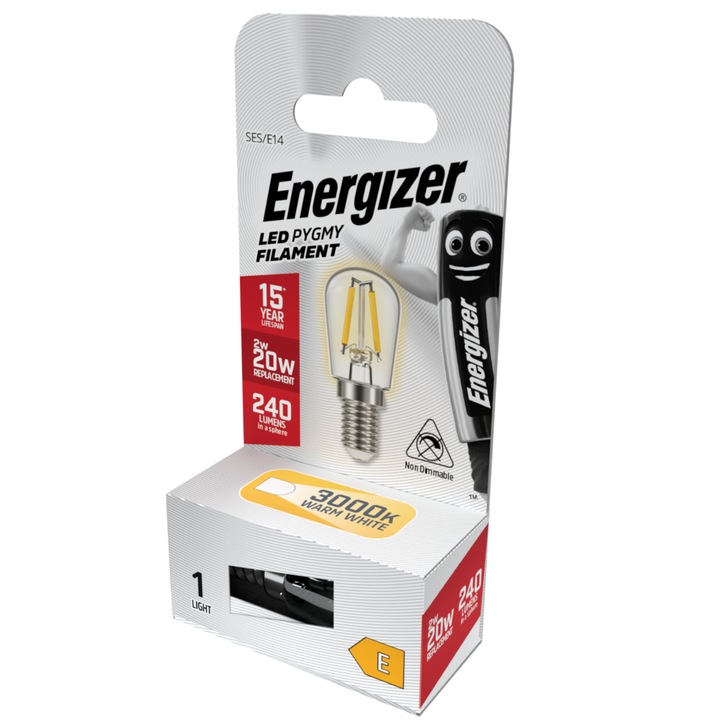 LED крушка за хладилник, Pygmy Filament, E14, 2W, 3000K, 240 лумена, Energizer