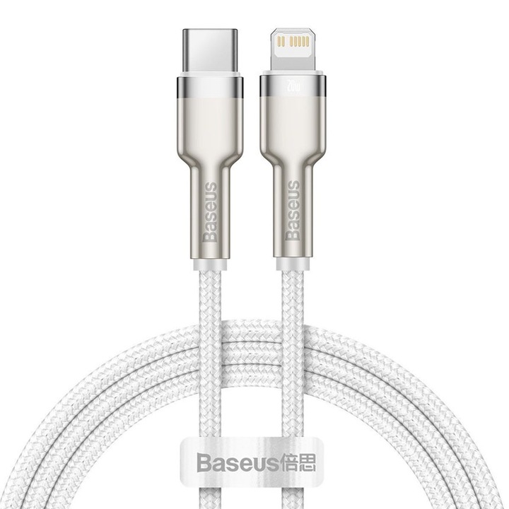 Cablu de date BASEUS Type-C la Lightning, 1m, 20W, Cafule, alb