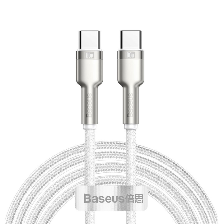 Cablu de date BASEUS Type-C la Type-C, 5A, 2м, 100W, CAFULE, alb