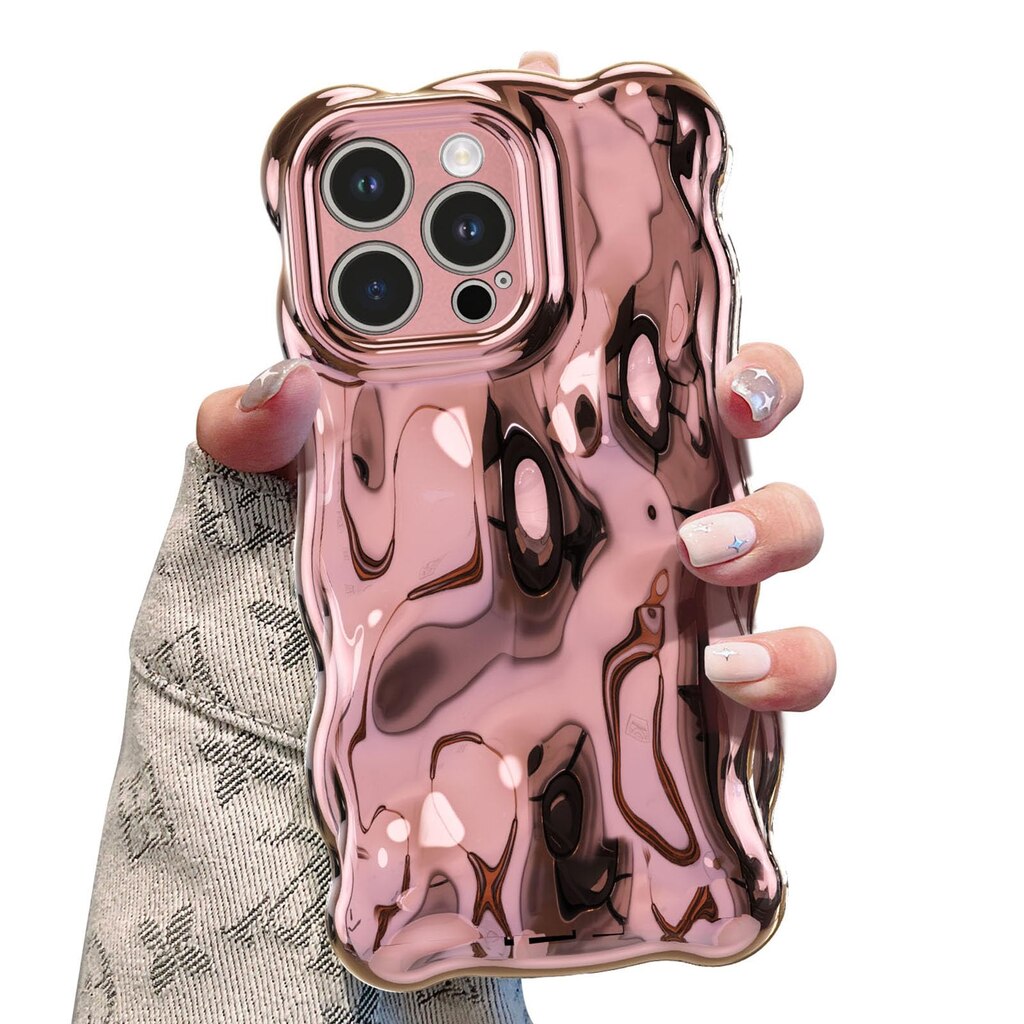 Custodia Teageo Per IPhone 16 Pro Max: Morbida, Ondulata, Con Dettagli Oro – Rosso Vino