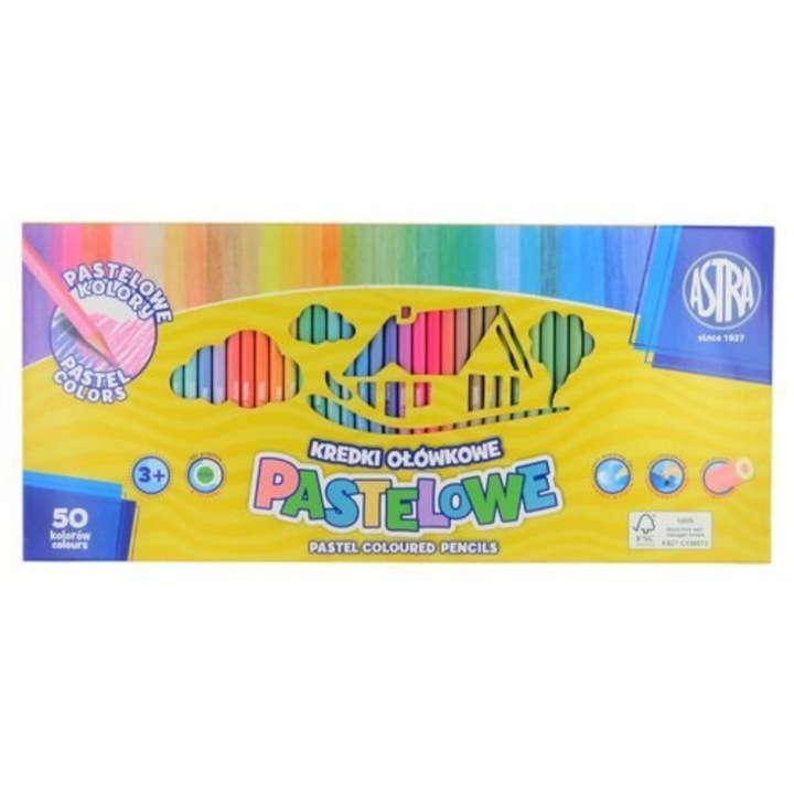 Set Creioane pastelate, ASTRA, XXL, multicolor, 7x17.5cm, cu ascutitoare, 50 buc
