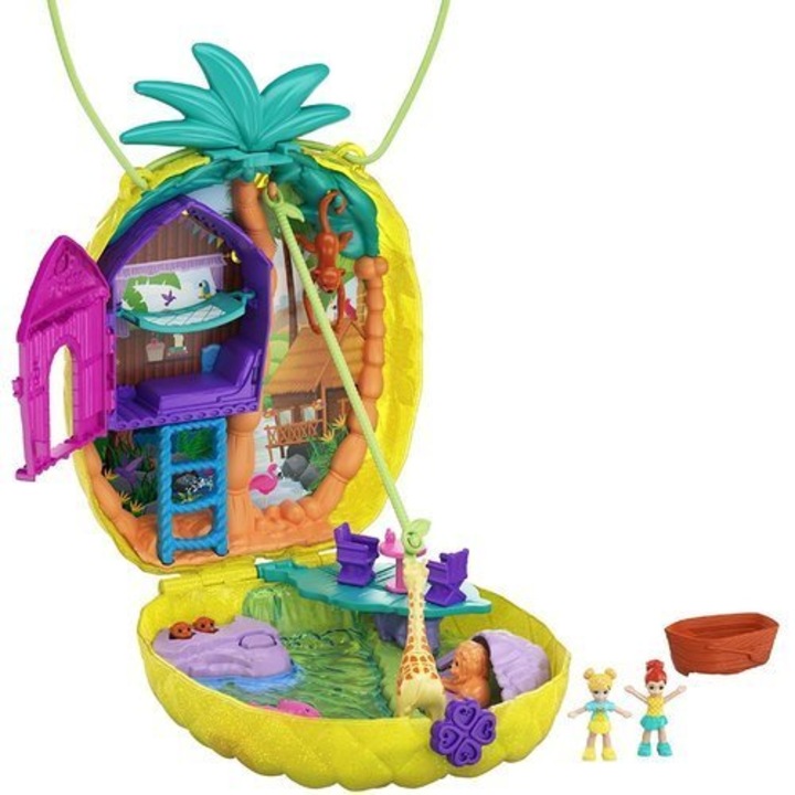 Szett, 1 x Mattel babaház, ananász modell, 2 x figura, tarka, 4 év+